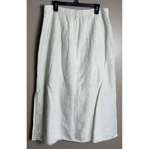 Talbots Linen Maxi Skirt Beige Button A-line Pockets Belt Loops Lined Womens 14 - Picture 3 of 9